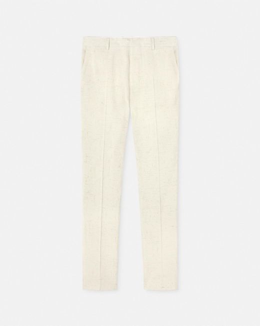 Versace White Silk-blend Malfilé Formal Pants for men