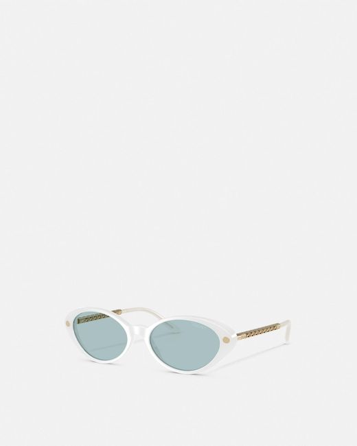 Versace Blue Tubular Greca Oval Sunglasses