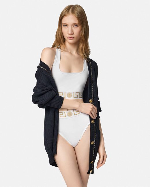 Versace Greca Border Scoop Bralette in White | Lyst UK