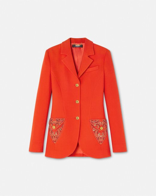 Blazer Clouté En Laine À Boutonnage Droit Versace en coloris Red