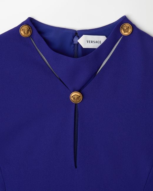Versace Blue Grain De Poudre Wool Mini Dress