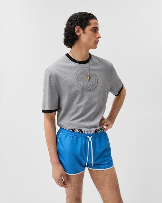 Versace Gray Printed Cotton-Jersey Slim T-Shirt for men