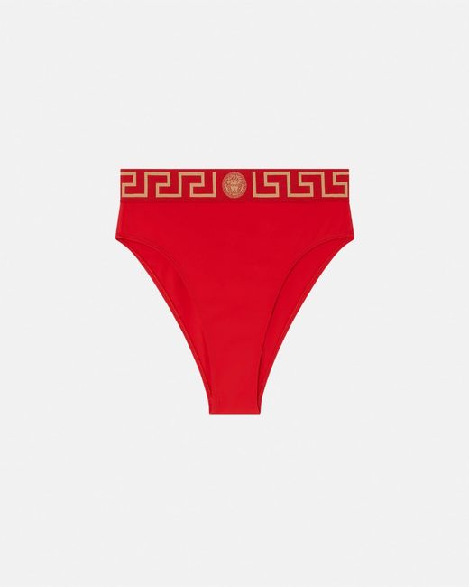 Versace Red Econyl High Waist Bikini Bottoms