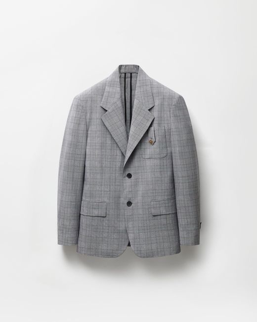 Versace Gray Prince Of Wales Wool Blazer for men