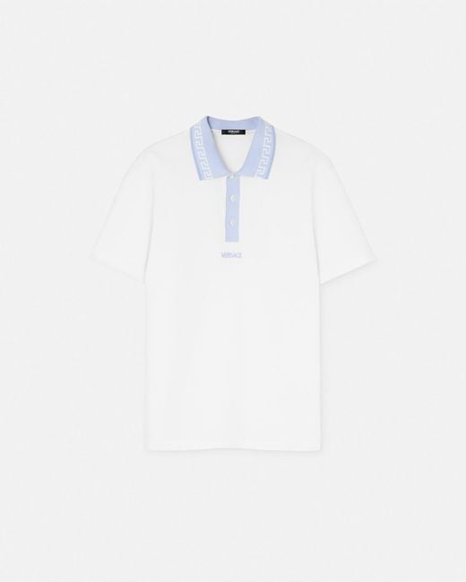Versace White Greca Collar Polo Shirt for men