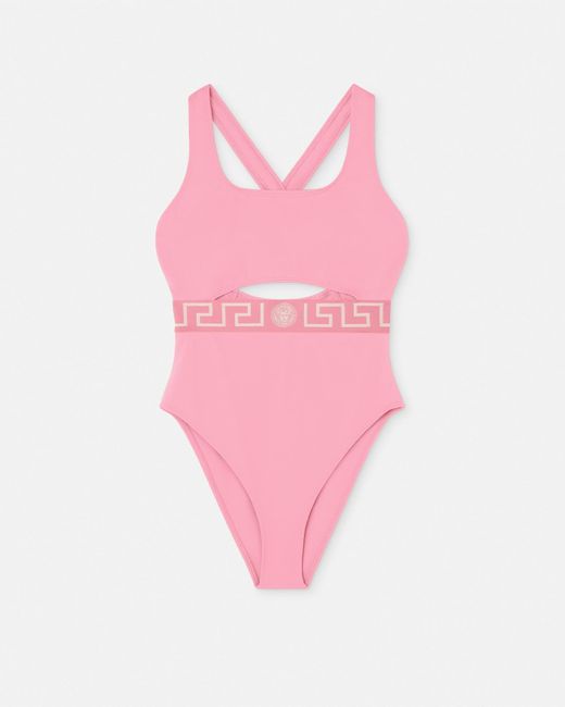 Versace Pink Badeanzug Mit Greca-Bordüre
