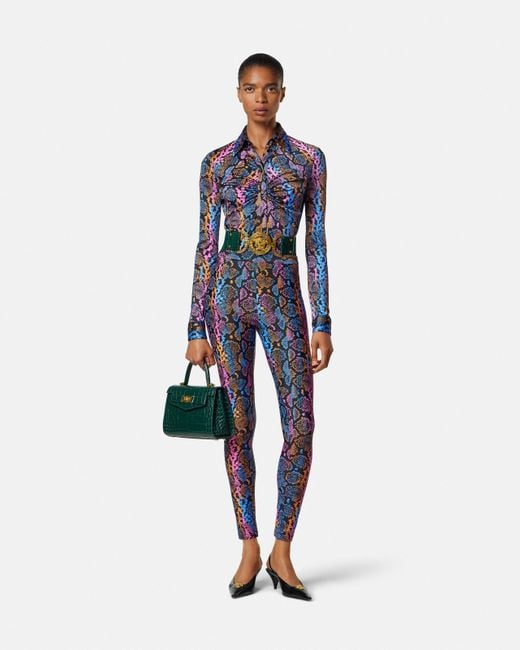 Camisa De Punto De Viscosa Estampada Versace de color Blue