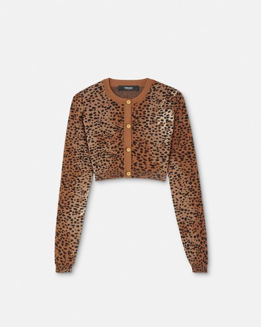 Versace Brown Kurzer Leopard-Cardigan Aus Wollmischung