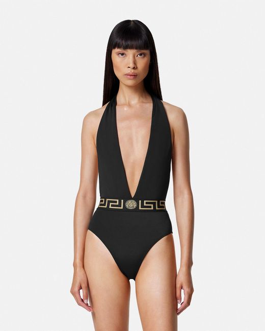 Versace Black Greca Border One-piece Swimsuit