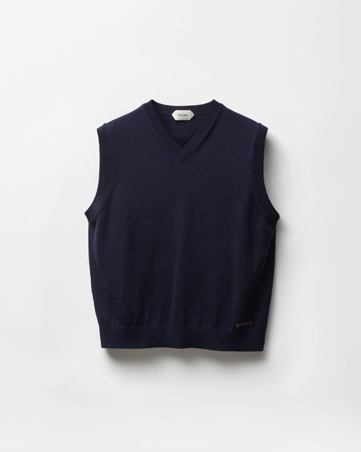 Versace Blue Embroidered Wool Knit Vest for men