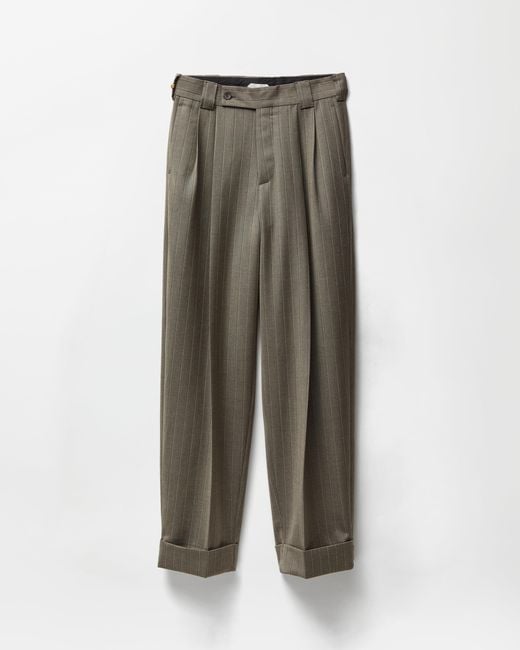 Versace Green Pinstripe Wool Twill Oversized Pants for men