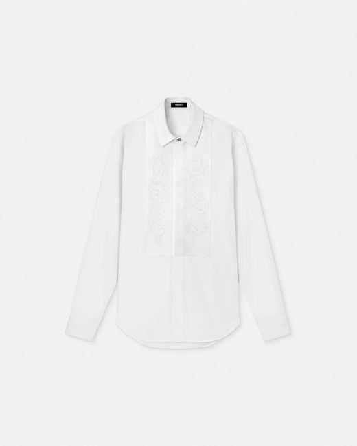 Versace White Embroidered Cotton-Poplin Evening Shirt for men