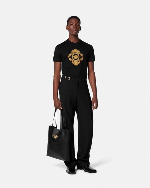 Versace Black Embroidered Architectural Baroque T-Shirt for men