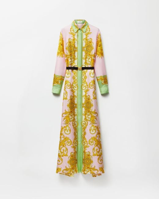 Versace Metallic Printed Silk Twill Long Dress