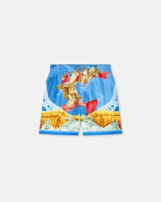 Versace Blue Printed Silk Twill Regular Shorts for men