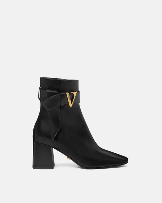 Versace Black V Leather Boots 70 Mm