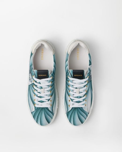 Versace Blue Greca Printed Canvas Sneakers for men