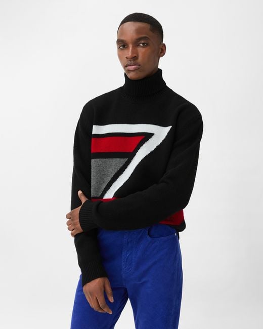 Versace Black Wool Intarsia Knit Turtleneck Sweater for men