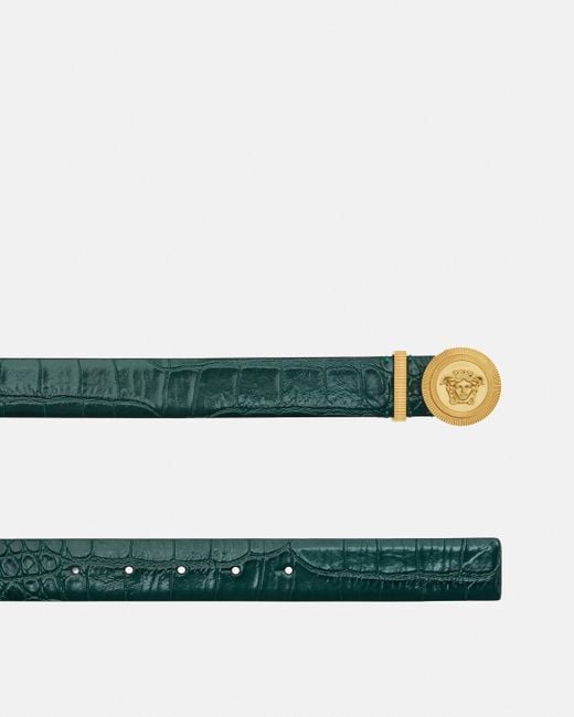 Versace Green Medusa Biggie Croc-Effect Belt 1.2"