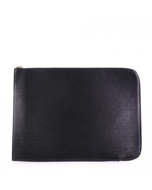 Lyst - Louis Vuitton Black Leather Clutch Bag in Black