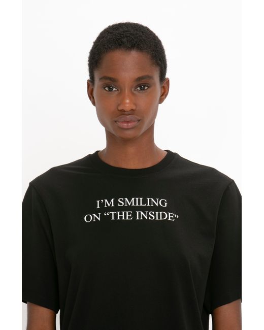 Victoria Beckham Blue I'm Smiling On The Inside Slogan T-shirt