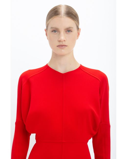 Victoria Beckham Red Dolman Midi Dress
