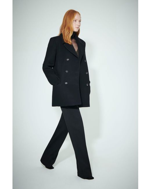 Victoria Beckham Wool Pea Coat In Black in Blue | Lyst UK