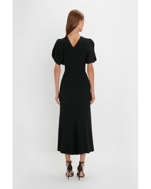 Victoria Beckham Black Gathered Waist Midi Dress