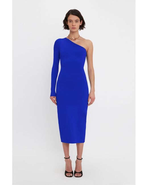 Victoria Beckham Blue Vb Body One Shoulder Midi Dress
