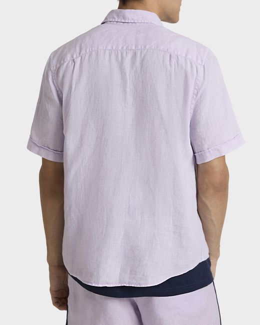 Vilebrequin Purple Mineral Dye Linen Bowling Shirt for men