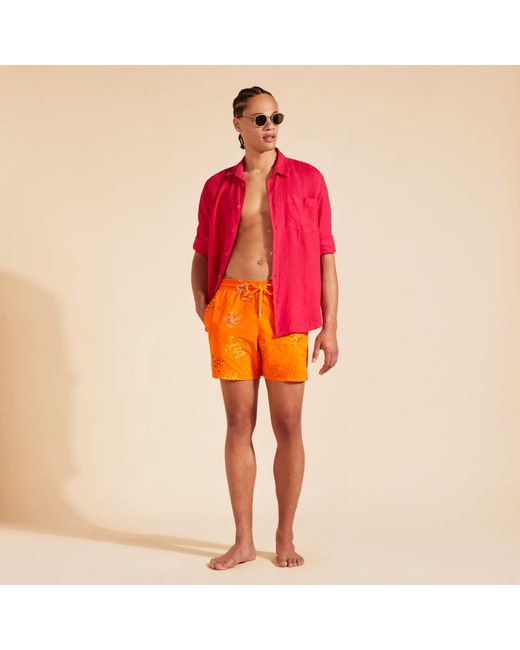 Vilebrequin Tortues Multicolore Badeshorts Mit Stickerei Für Herren in Orange für Herren