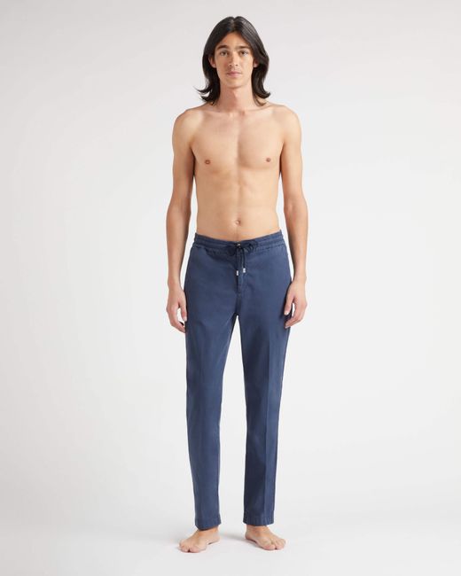 Vilebrequin Blue Cotton And Elastic Waist Pants Solid for men