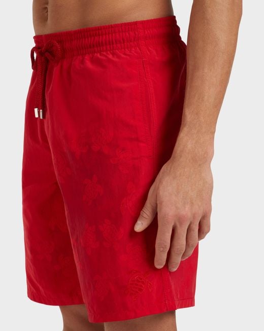 Vilebrequin Long Swim Shorts Water-reactive Ronde Des Tortues - Swimwear - Okoa - Red - Size S for men