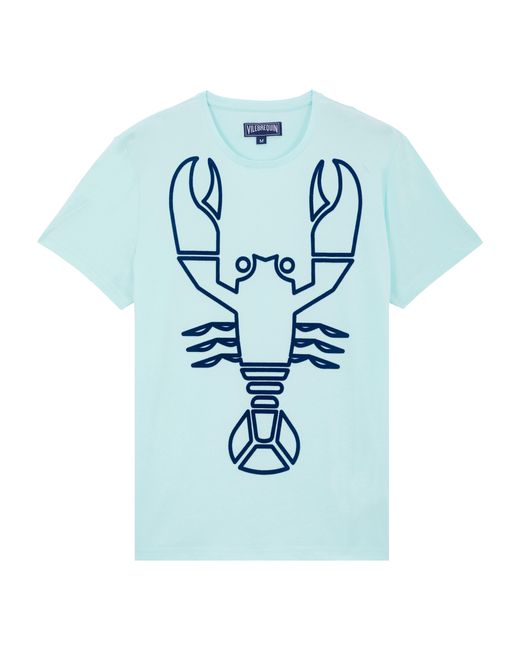 Vilebrequin Blue Organic Cotton T-shirt Placed Flocked Lobster for men
