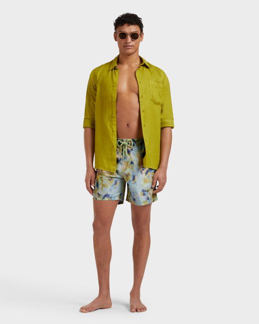 Vilebrequin Blue Silk Swim Trunks Blurred Nymphea - Swimwear - Moopea - Green - Size L for men