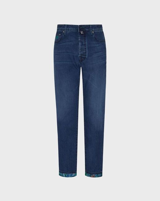 Vilebrequin Blue 5-Pockets Denim Pants Tropical Flowers for men