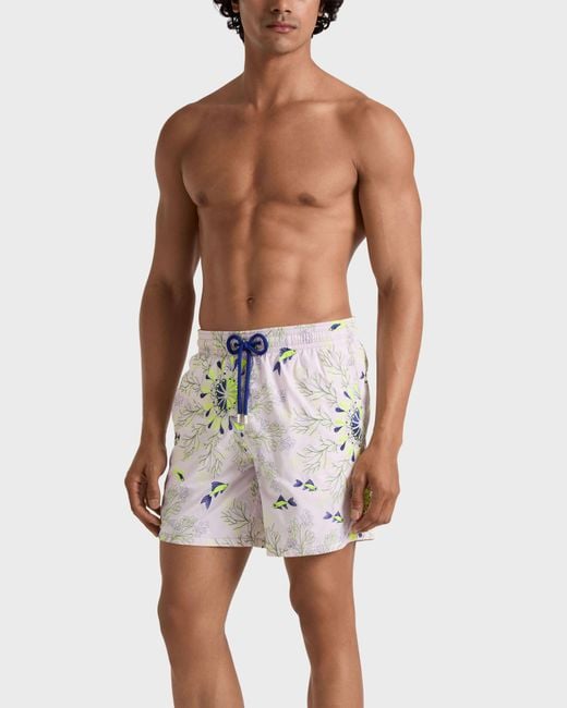 Vilebrequin Gray Embroidered Swim Shorts Coral Mandala for men