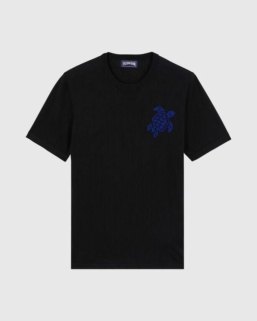 Vilebrequin Black Cotton And Silk T-shirt Jacquard Turtle for men