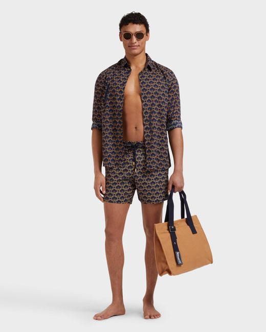 Vilebrequin Black Stretch Short Swim Shorts Turtles Chain for men