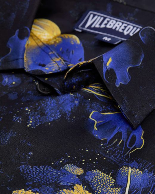 Vilebrequin Blue Silk Bowling Shirt Coral Reef - Shirt - Courbis - Black - Size M for men