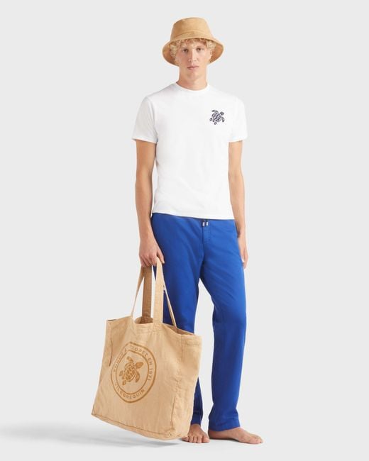 Vilebrequin Blue Elastic Waist Cotton Pants Solid for men