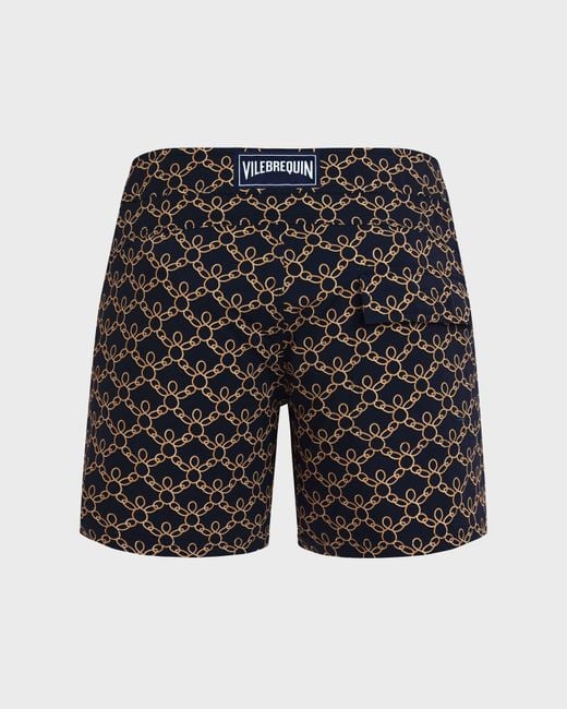 Vilebrequin Black Stretch Short Flat Belt Swim Shorts Turtles Chain for men