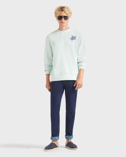 Vilebrequin Blue Crewneck Organic Cotton Sweatshirt Turtle for men