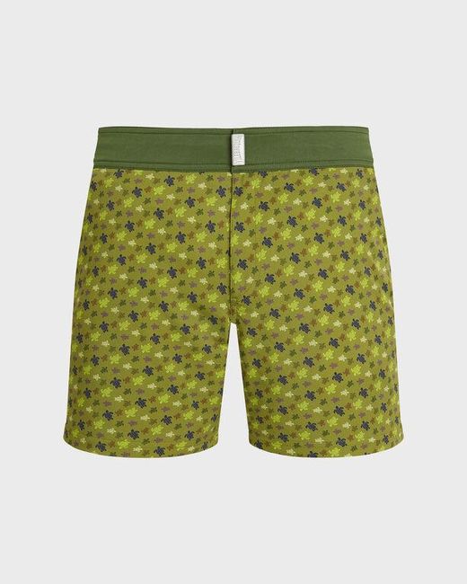 Vilebrequin Green Stretch Short Flat Belt Swim Shorts Micro Ronde Des Tortues for men