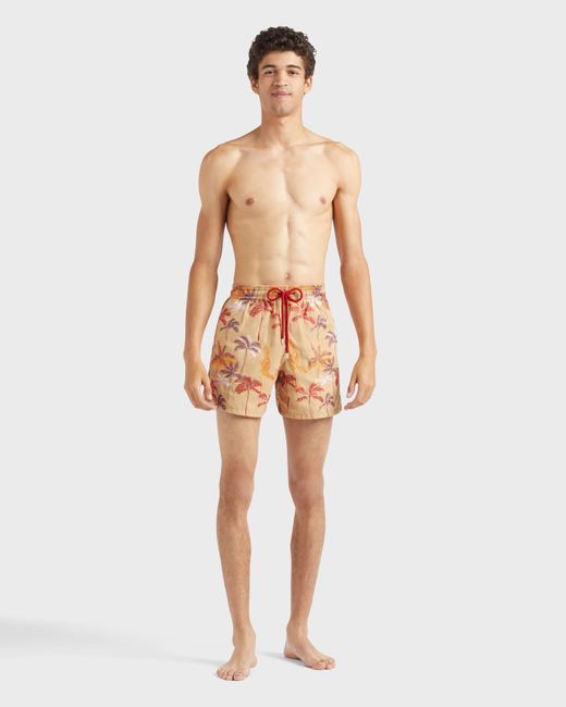 Vilebrequin Orange Swim Shorts Embroidered Palm Offset for men