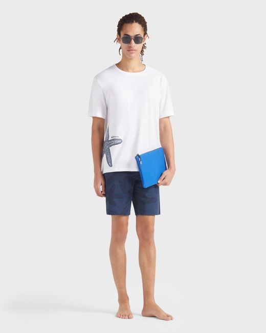 Vilebrequin Blue Bermuda Shorts Starfish Darkening Printed Gabardine for men