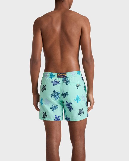 Vilebrequin Blue Embroidered Swim Trunks Ronde Des Tortues - Limited Edition - Swimwear - Mistral - Green - Size L for men