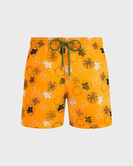 Vilebrequin Yellow Swim Shorts Embroidered Oursins for men
