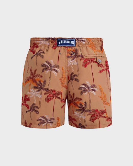 Vilebrequin Orange Swim Shorts Embroidered Palm Offset for men