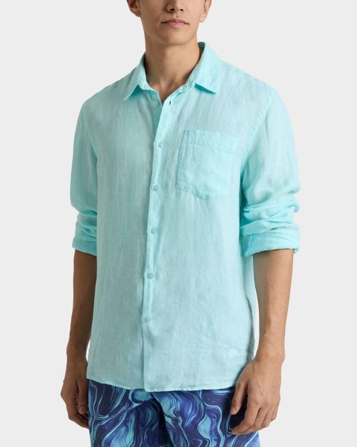 Vilebrequin Blue Linen Shirt Solid for men
